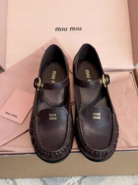 Miu Miu Mary Jane Loafer Flats Dark Brown Leather Size 36 (US 6)